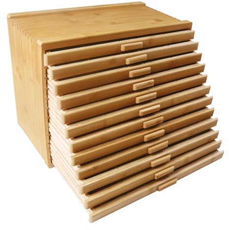 Vencer 12-Drawer Bamboo Artist Supply Storage Box - Effortlessly Organize and Store Pencils,Pens,Pastels,Markers,Brushes,and Tools with Adjustable Compartments and Generous Capacity,VAO-020
