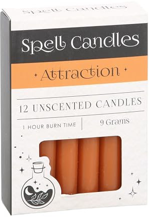 Paquete de 12 velas de hechizos de atracción naranja para rituales y cambio positivo | Suministros de magia de hierbas y velas mágicas