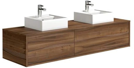 Vente-unique - Waschbeckenunterschrank hängend mit Doppelwaschbecken - 150 cm - Dunkle Naturfarben - ISAURE