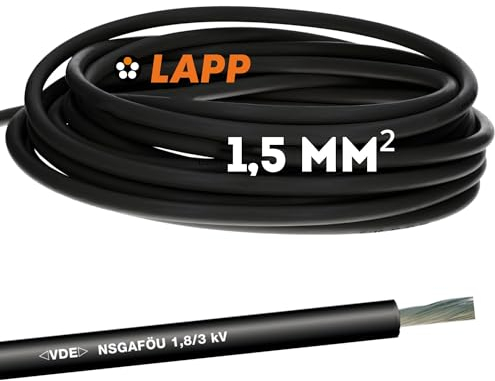 10 Meter Lapp 1600300 NSGAFÖU 1,8/3kV 1x1,5 mm² Gummileitung schwarz I UV- und Ölbeständig I verzinntes Kupfer I feindrähtige Einzelader 1,5mm2 für Schaltanlagen, Schienenfahrzeuge und Busse