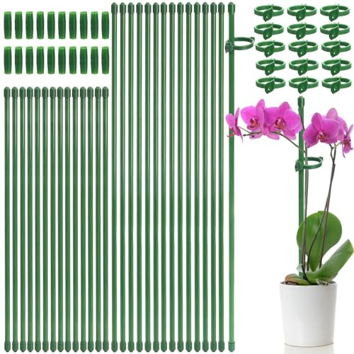 Coloch 96 Stück Orchideen Stäbe, 48 Stück pflanzenstab mit 48 Pflanzenclips und 24 Verbindungsrohren, höhenverstellbar, Pflanzen Stabilisieren Stab für den Garten, 28cm und 43cm
