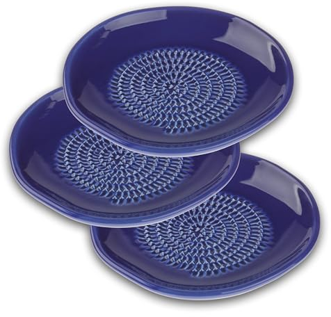 TURBO PRODUKTE Ceramic Grater - Ideal for Ginger, Garlic and Lemons - Dishwasher Safe - Mediterranean Style Grating Plate - Dark Blue - Pack of 3