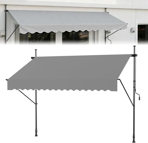 ACXIN Klemmmarkise Balkon, UV-beständig höhenverstellbar Einziehbar Klemmmarkise mit Handkurbel Höhenverstellbar, ohne Bohren, Polyester, 200 x 120 cm, Grau