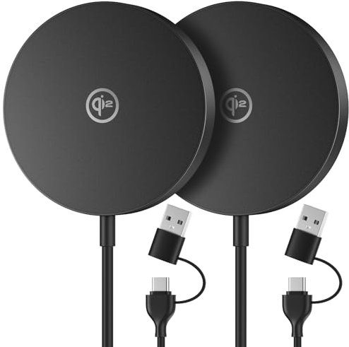 NEWQ 15W Qi2 Kabellosen Ladepad Pad, Qi2-Zertifiziert Wireless Charger, Induktions Ladegerät mit Magsafe, für iPhone 15/15 Pro/15 Pro Max/14/13/12/11(Schwarz, 2 Stück)