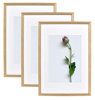 Atryinous Bilderrahmen A3 29.7x42 cm Holz Rahmen Mit Passepartouts for DIN A4 21x30 cm - Aufhängen/Stellen für Fotos/Plakate/Collagen Modern Photo-Eiche 3er set
