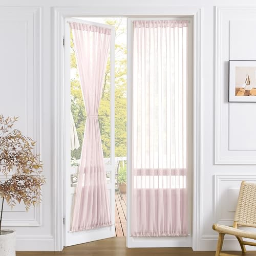 Tollpiz Tenda trasparente per porta dell'armadio, in lino, con trama testurizzata, per porte francesi, per porta francese, porta in vetro, 63,5 x 203,2 cm di lunghezza, rosa, set da 1 pannello
