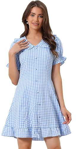 Allegra K Gingham Mini Dress Décontracté Femme