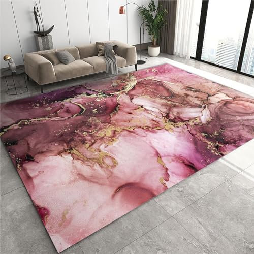 SANSJI Rosa-Gold-Marmor-Aquarell Teppiche Gegend, Wunderschön Verträumt Kurzflor Kinderteppich - für Terrasse Garten, Küche, Bad Oder 60 x 90 cm