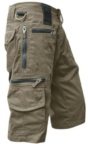Cargohose Herren Knielang Kurze Hosen Stretch Shorts mit Mehreren Reißverschluss Taschen Shorts Freizeit Arbeitsshort Sommer Hose Baggy Sporthose Radlerhose Outdoor Wanderhose(#B Grün,3XL)