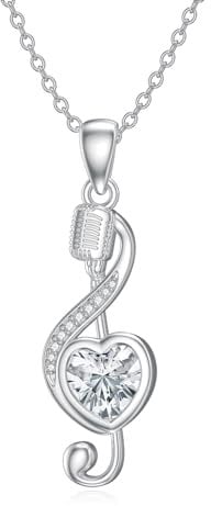 enjoylifecreative Music Notes Necklace 925 Sterling Silver Microphone Treble Clef Musical Note Pendant Jewellery for Women Girls Birthday Gifts