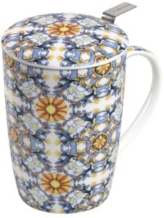 TEA SHOP - Taza de Té o Infusiones con filtro, infusor y tapa - Mug Super Jumbo Chiara - Fabricada en Porcelana con diseño exclusivo y original