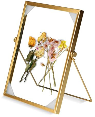 agctrler Gold Doppelglas Bilderrahmen 15 X 20 cm, Glasbilderrahmen Glasrahmen für Gepresste Blumen, Metall Fotorahmen mit Glas für Foto für Festival, Hochzeit, Home Decoration