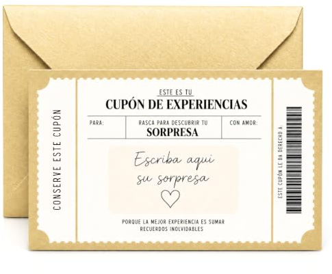 Tarjeta Rasca Experiencias Personalizable para Regalar | Vale Regalo para Rellenar con Sobre Metalizado | Tarjeta Elegante para Viajes, Escapadas, Cenas, Spa, Cumpleaños, Pareja, Navidad y Reyes