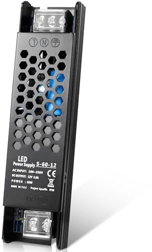 InShareplus LED Trafo 12V 60W 5A, Schlankes LED-Netzteil AC 230V zu 12V DC Adapter, Konstante Spannung Netzteil 12V für LED-Streifen, LED-Streifen Schrankleuchten, LED-Lampen und Innenlampen.