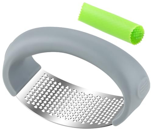 Presse Ail, Hachoir à Ail en Acier Inoxydable mit Poignée Ergonomique, Coupe Ail Roulette mit éplucheur d'ail en Silicone, for Home Kitchen Restaurant Gadgets, Easy Using Cleaning