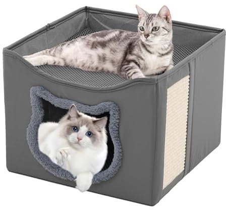 Yosamy Casa para Gatos, Doble Capa, Plegable, con árbol rascador para Gatos, Material Resistente a los arañazos, Lavable, Cama para Gatos Interior, 41 x 41 x 35 cm