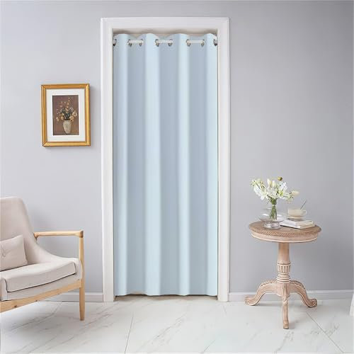 Odot Rideau de Porte Interieur à Oeillets, Couleur Unie Rideau Occultant Isolant Thermique, 1 Panneau Rideau de Séparation de Piece pour Chambre Cuisine Salon Fenêtre (120x180cm,Bleu Clair)