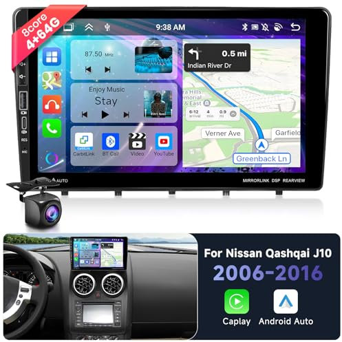4G+64G Podofo 9''Autoradio per Nissan Qashqai 2006-2016 (Aggiornato) Carplay Android Auto Wireless,8 Core,DSP,Bluetooth Radio 2 din con GPS Navi HIFI/RDS/FM +AHD Back up Camera