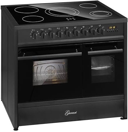 GURARI Centre de cuisson électrique GCH E 912 DF BL Cuisinière vitrocéramique 90 cm noir Range Cooker Four électrique double