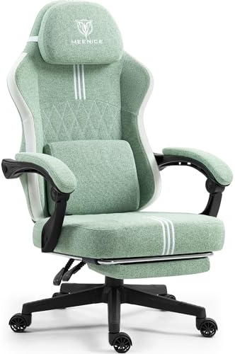 MEENICE Chaise Gaming en Tissu avec Coussin à Ressorts ensachés et Gel rafraîchissant, Chaise de Jeu de Massage avec Repose-Pieds, Chaise de Jeu Ergonomique, Dossier Haut pour Adulte, Vert