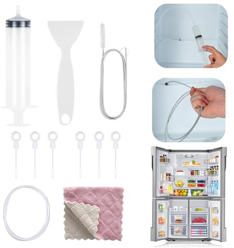 KASESSS 11 Pcs Fridge Dredger and Cleaning Set, Fridge Drain Hole Cleaning Tool, Fridge Dredger Cleaning Tools, Fridge Emptying Dredger and Cleaning Set, Reusable for Kitchen Refrigerator Cleaning