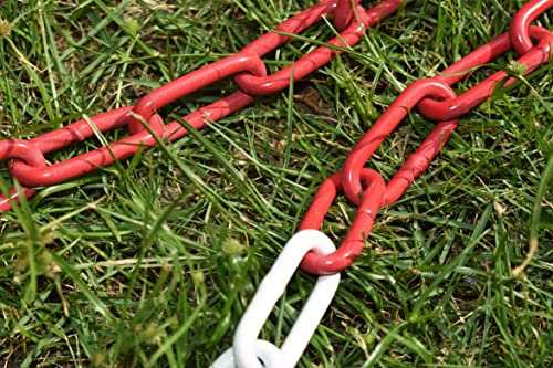 Absperrkette Rot-Weiß Metall, 20m Länge, Verzinkter Stahl Ø 5mm, mit Karabinerhaken für effektive Markierung und Absicherung