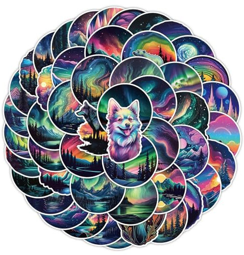 50 PCS The Northern Lights Stickers for Water Bottle|Aurora Vinyl Waterproof Sticker for Water Bottle Laptop Skateboard Phone Car Decals Gifts for Kids Teens Adults for Party Favors Supplies Decor