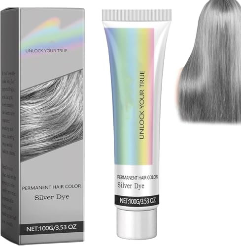 Extracto de esencia natural 2 en 1 Tinte para el cabello plateado, Crema de tinte para el cabello natural gris plateado, Tinte para el cabello gris plateado, para todo tipo de cabello (1 pieza)