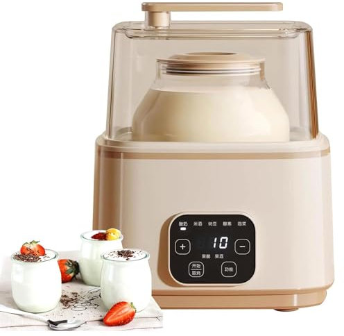 Yogurtera, 1 L+2 L Máquina De Fermentación De Yogur Casera con Pantalla LCD, Temporizador, 5 Programas Preestablecidos, 25 W Yogurtera Totalmente Automática para Yogur, Vino De Arroz, Vinagre