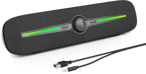 SOULION Enceinte PC R90, Alimentation USB Enceintes, avec lumières LED colorées, AUX de 3,5 mm Haut Parleur Filaire pour Barre de Son de Bureau
