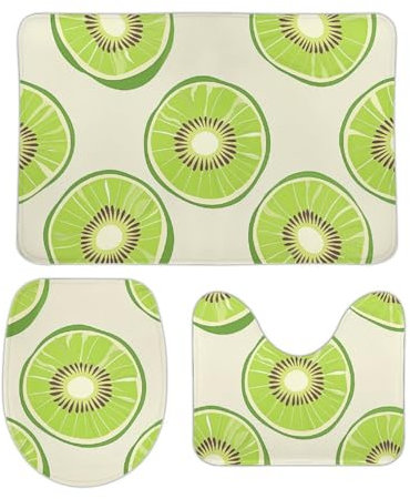 HJUQNGF Rutschfeste Bodenmatte, 3er-Set, Korallen-Samt, Badezimmermatte, wasserdicht, einige Kiwi-Scheiben, Haustürmatte, Badteppiche für Badezimmer, Schminktisch, Nachttisch, Küche, 50 x 80 cm