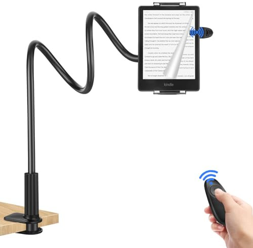MAHYKO Schwanenhals Tablet Halterung für Kindle Lesen im Bett mit RF Fernbedienung Seitenwenden, Ereader Halter mit Page Turner, Faluer Arm Ständer für Kindle Zubehör Paperwhite, Tolino, Kobo