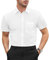 DEMEANOR Mens Dress Shirt Short Sleeve Dress Shirt for Men Regular fit Non-Iron Shirts Mens Formal Shirts White