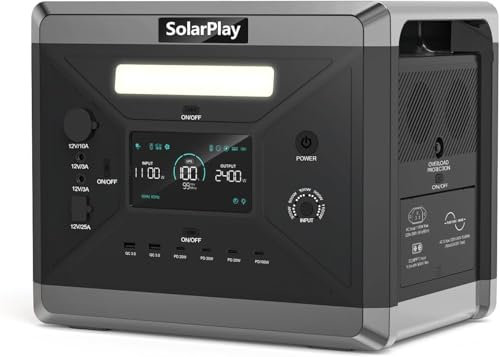SOLARPLAY Centrale Elettrica Portatile 2500W,(4800W Potenza di Picco) Generatore Solare 2300Wh con Batteria LiFePO4,12 Porte, per Campeggio,Camper, RV, Viaggi, Emergenza Mancanza (2400W)