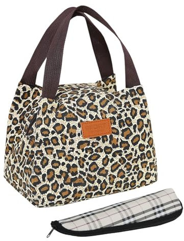 1 Bolsa De Almuerzo Con Estampado De Leopardo Y 1 Bolsa De Cubiertos, Bolsa De Mano Portátil, Bolsa De Almuerzo Para Mujer, Bolsa De Almuerzo De Moda