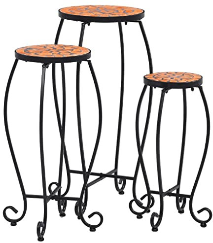 Homgoday Mosaiktische 3 STK. Keramik Terracotta Gartentisch Balkontisch Mosaiktisch Beistelltisch Gartentisch