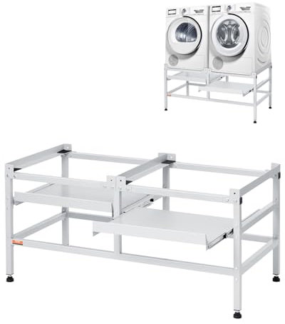 VEVOR Waschmaschinen-Untergestell, 1230x635x625 mm Podest für Waschmaschine, 267 kg Tragkraft, Waschmaschinen- & Trocknersockel mit Doppelablagen, 4 verstellbare Füße zum Anheben von Waschmaschinen
