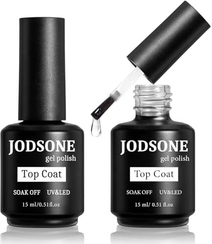 JODSONE 2 x 15ml No Wipe Top Coat Überlack UV LED Gellack Nagellack, Hochglanz Finish Lang Anhaltend, Nail Art Starter Manicure Salon DIY at Home