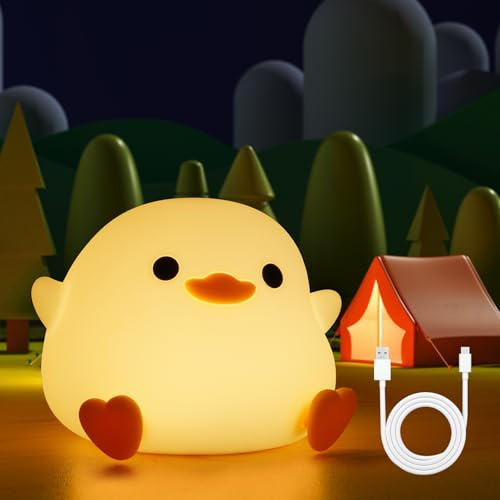 URAQT LED Silikon Kinder Nachttischlampe, Niedliche Touch-Steuerung, Zimmer Deko, Enten-Stil
