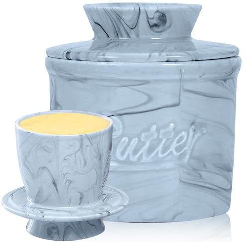 Lighterday Beurrier avec couvercle, beurrier français avec couvercle en céramique, pot à beurre pour tartiner le beurre (bleu, S)