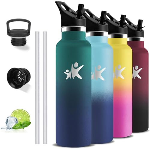 Botella Agua Acero Inoxidable, Botella Termica 1 litro, sin BPA, Cantimplora con Pajita, A Prueba de Fugas, Cantimplora Acero Inoxidable con Filtro, Doble Vacío, Garrafa Termica para la Yoga, Gimnasio