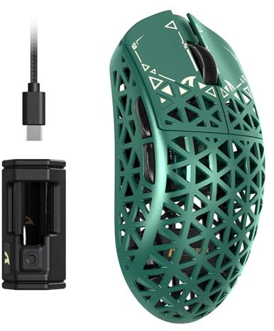 ATTACK SHARK R5 Ultra Souris Gaming Sans fil HyperSpeed fibre de Carbone, Ultralégère 39g, Filaire 2,4 G/BT/USB-C, Capteur PAW3950MAX, Fréquence d'Interrogation sans 8KHz, 42Kppp, Windows/Mac -Vert