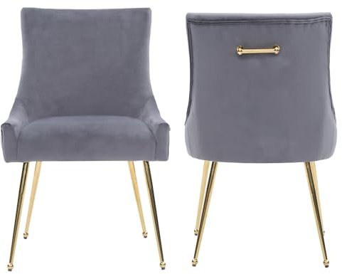 Viviana Velvet Dining Chair – Modern Black Upholstered Accent Chair with Gold Legs, Ring Handle, Armless Design & High-Density Foam for Elegant Home Interiors Dining Room Living Room Restaurants