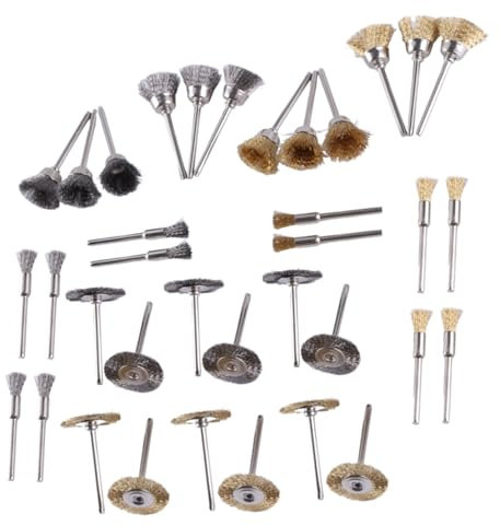 GIVIHGETI 36 Stück Drahtbürsten Kit, Mini Messingbürste und Stahldrahtbürste mit 1/8 Zoll (3mm) Schaft, Elektrisch Drehwerkzeug für Polier Schleifen Reinigung Rost Farbe Korrosionsentfernung