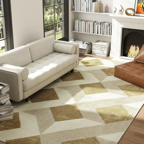 HOMCOM Tapis Salon 230 x 160 cm hypoallergénique à Poils Courts, Lavable en Machine, Tapis pour Salon, Bureau, Chambre à Coucher, châtain Clair