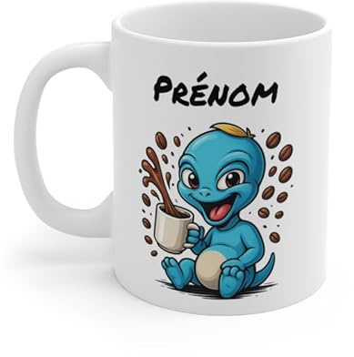Teecustom Mug Hérisson Personnalisé – Tasse Café Mignonne et Énergique avec Prénom – Cadeau Original (Alien bleu)
