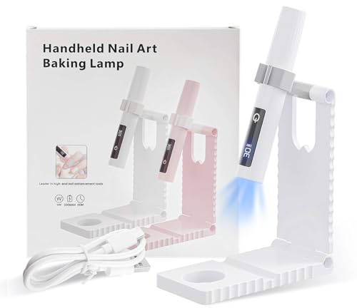 Handheld Light for Nails with Stand, Mini UV Lamp for Gel Nails, Portable Cordless Curing Light, Nail Lamp Rechargeable LCD Display with Eye-Protective Cover, 2 Timers UV Light for Gel Polish, White