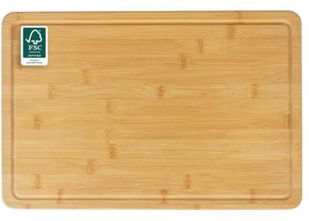 Russell Hobbs Element Chopping Board, FSC®-Certified Bamboo, Juice Groove | Reversible flat side, Smooth knife-friendly surface, Protects worktops, For chopping, carving, cheese and charcuterie serving