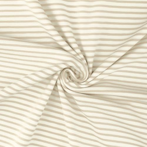 Jersey Stoff, gestreift, 2,5mm und 4mm | ab 50cm x 150cm (beige/weiß) | Baumwolljersey - Garngefärbt - Länge am Stück in 0,50 Meter Schritten