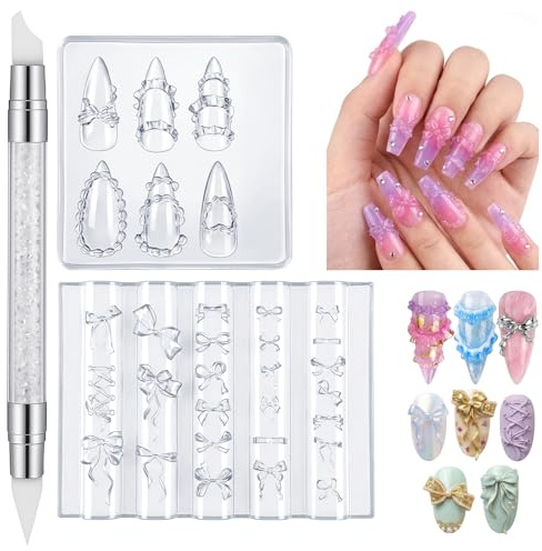 Sibba 3D Flowers Nail Mold Kit 2PCS Transparent Silicone Nail Art Molds with Carving Pen - Hawaii Hibiscus Floral Design Template for Gel Builder Sculpting Manicure Salon